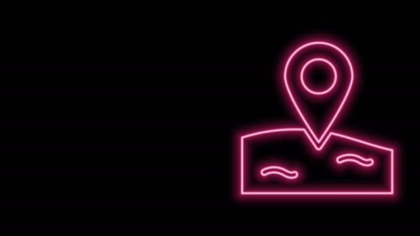 Világító neon vonal Helyszín halászati ikon elszigetelt fekete háttér. Horgászhely. 4K Videó mozgás grafikus animáció — Stock videók