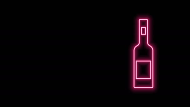 Gloeiende neon lijn Glazen fles wodka pictogram geïsoleerd op zwarte achtergrond. 4K Video motion grafische animatie — Stockvideo