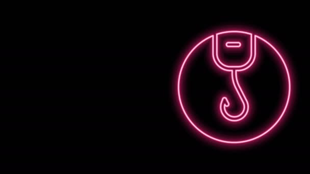 Ragyogó neon vonal Horgász ikon elszigetelt fekete háttér. Halászfelszerelés. 4K Videó mozgás grafikus animáció — Stock videók