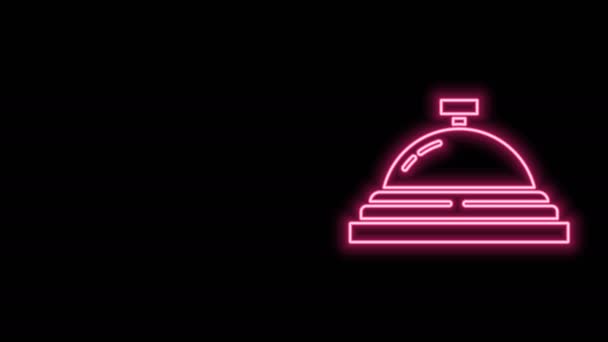 Gloeiende neon lijn Hotel service bel pictogram geïsoleerd op zwarte achtergrond. Ontvangstbel. 4K Video motion grafische animatie — Stockvideo