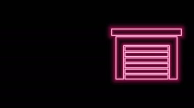 Parlayan neon hattı Garaj simgesi siyah arkaplanda izole edildi. 4K Video hareketli grafik canlandırması