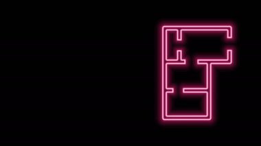 Parlayan neon hattı ev planı simgesi siyah arkaplanda izole edildi. 4K Video hareketli grafik canlandırması