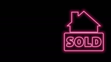 Siyah arkaplanda izole edilmiş metin satışı simgesi ile parlayan neon hattı asılı işareti. Çıkartma satıldı. Tabela satıldı. 4K Video hareketli grafik canlandırması