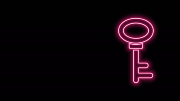 Linea neon luminosa Icona chiave House isolata su sfondo nero. Animazione grafica 4K Video motion — Video Stock
