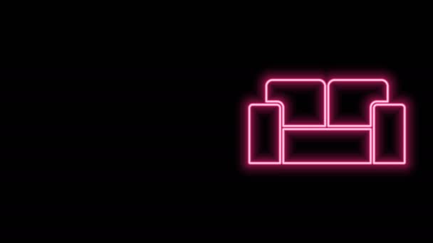 Gloeiende neon lijn Sofa icoon geïsoleerd op zwarte achtergrond. 4K Video motion grafische animatie — Stockvideo