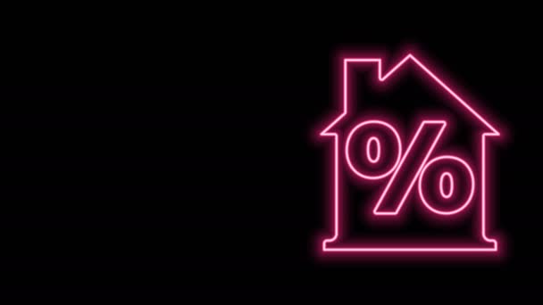 Leuchtende Neon-Linie Haus mit Percant Discount-Tag-Symbol isoliert auf schwarzem Hintergrund. Immobilien zu Hause. Kreditanteil-Symbol. 4K Video Motion Grafik Animation — Stockvideo