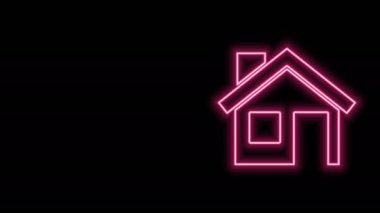 Parlayan neon hattı ev simgesi siyah arkaplanda izole edildi. Ev sembolü. 4K Video hareketli grafik canlandırması