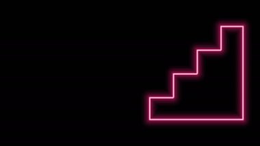Parlayan neon hattı merdiven simgesi siyah arkaplanda izole edildi. 4K Video hareketli grafik canlandırması