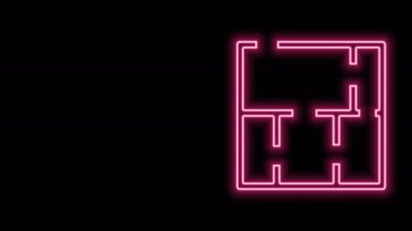 Parlayan neon hattı ev planı simgesi siyah arkaplanda izole edildi. 4K Video hareketli grafik canlandırması