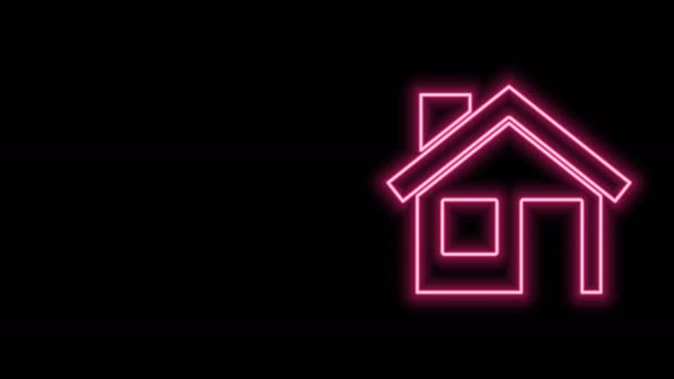 Linha de néon brilhante Ícone da casa isolado no fundo preto. Símbolo. Animação gráfica em movimento de vídeo 4K — Vídeo de Stock