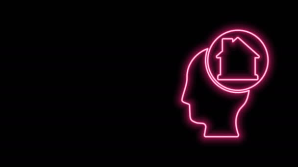 Leuchtende Leuchtschrift Mann träumt vom Kauf eines neuen Hauses Symbol isoliert auf schwarzem Hintergrund. 4K Video Motion Grafik Animation — Stockvideo