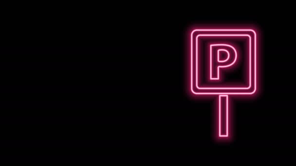 Glödande neon line Parkering ikon isolerad på svart bakgrund. Vägskylt. 4K Video motion grafisk animation — Stockvideo