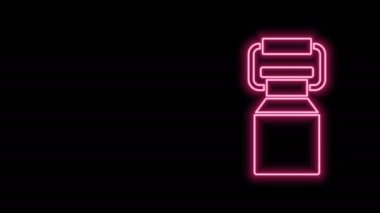 Parlayan neon hattı siyah arkaplanda izole edilmiş süt ikonu için konteynır. 4K Video hareketli grafik canlandırması
