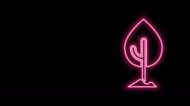 Parlayan neon çizgisi ağaç simgesi siyah arkaplanda izole edildi. Orman sembolü. 4K Video hareketli grafik canlandırması