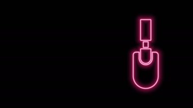 Parlayan neon hattı bahçe küreği ya da kürek ikonu siyah arkaplanda izole edilmiş. Bahçe aletleri. Bahçecilik, tarım, çiftçilik aleti. 4K Video hareketli grafik canlandırması