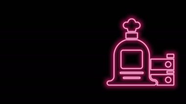 Parlayan neon hattı. Siyah arka planda tam çuval ve ahşap kutu simgesi. 4K Video hareketli grafik canlandırması