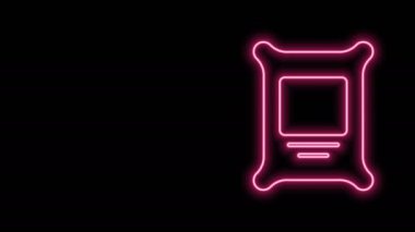 Parlayan neon hattı gübre torbası simgesi siyah arkaplanda izole edildi. 4K Video hareketli grafik canlandırması