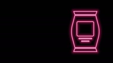 Parlayan neon hattı gübre torbası simgesi siyah arkaplanda izole edildi. 4K Video hareketli grafik canlandırması