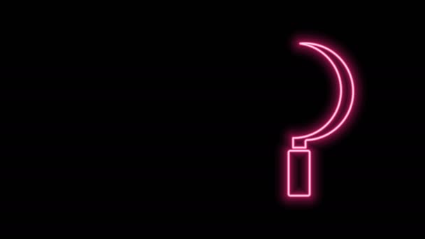 Glödande neon linje Sickle ikon isolerad på svart bakgrund. Skörda krok tecken. 4K Video motion grafisk animation — Stockvideo