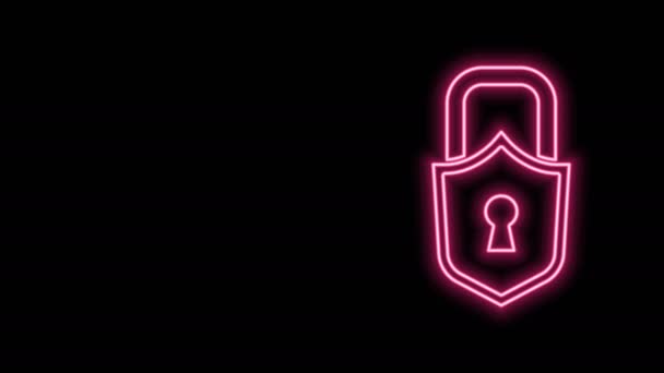 Luminoso neon linea Blocco icona isolata su sfondo nero. Segno del lucchetto. Sicurezza, protezione, protezione, privacy. Animazione grafica 4K Video motion — Video Stock
