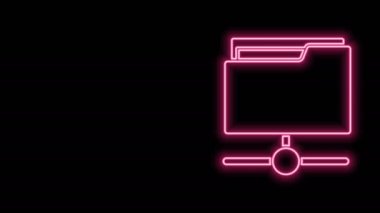 Parlayan neon hattı FTP dizin simgesi siyah arkaplanda izole edildi. Yazılım güncellemesi, transfer protokolü, yönlendirici, takım çalışması aracı yönetimi, kopyalama süreci, bilgi. 4K Video hareketli grafik canlandırması