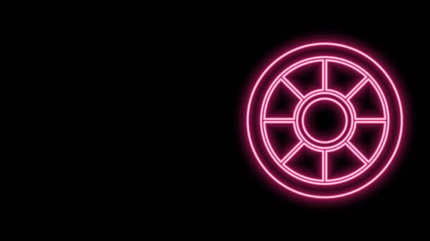 Glowing neon line Safe icon isolated on black background. The door safe a bank vault with a combination lock. Reliable Data Protection. 4K Video motion graphic animation — Stock Video