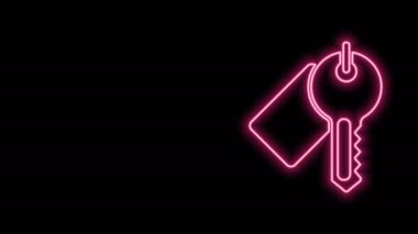 Parlayan neon hattı İşaretli anahtar simgesi siyah arkaplanda izole edildi. 4K Video hareketli grafik canlandırması