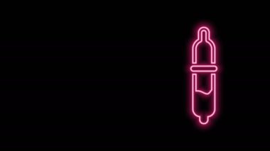 Parlayan neon hattı Pipette simgesi siyah arkaplanda izole edildi. Tıbbi elementler, kimya laboratuarı ekipmanları. Damlalı boru. Tıp sembolü. 4K Video hareketli grafik canlandırması