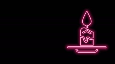 Parlayan neon hattı Aroma mum simgesi siyah arkaplanda izole edildi. 4K Video hareketli grafik canlandırması