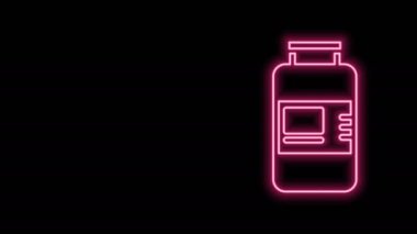 Parlayan neon çizgisi Collagen serumu ve vitamin ikonu siyah arkaplanda izole edilmiş. Yüz bakımı esansı cilt bakımı kozmetiği. 4K Video hareketli grafik canlandırması