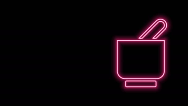 ネオンラインの輝き黒の背景に孤立したモルタルとペストルのアイコン。4Kビデオモーショングラフィックアニメーション — ストック動画