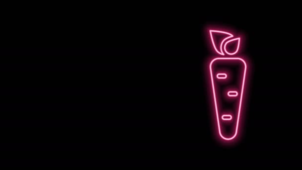 Gloeiende neon lijn Wortel pictogram geïsoleerd op zwarte achtergrond. 4K Video motion grafische animatie — Stockvideo