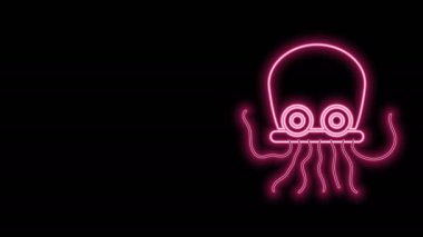 Parlayan neon çizgisi Ahtapot simgesi siyah arkaplanda izole edildi. 4K Video hareketli grafik canlandırması