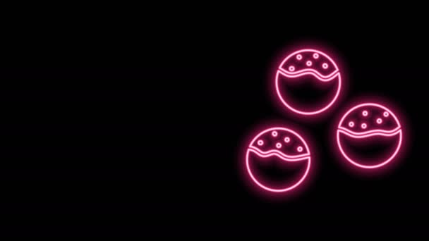 Glødende neon line Takoyaki ikon isoleret på sort baggrund. Japansk gademad. 4K Video bevægelse grafisk animation – Stock-video