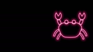 Parlayan neon hattı Yengeç simgesi siyah arkaplanda izole edildi. 4K Video hareketli grafik canlandırması