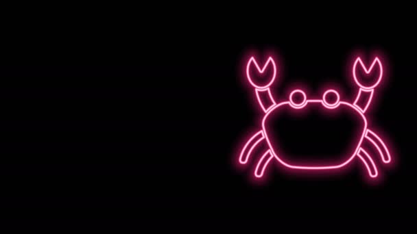 Glowing neon line Crab icon isolated on black background. 4K Video motion graphic animation — Stock Video