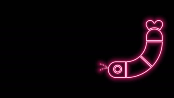 Linea neon incandescente Icona dei gamberetti isolata su sfondo nero. Animazione grafica 4K Video motion — Video Stock