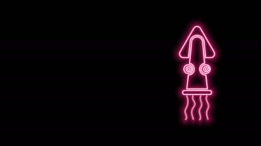 Parlayan neon çizgisi Ahtapot simgesi siyah arkaplanda izole edildi. 4K Video hareketli grafik canlandırması