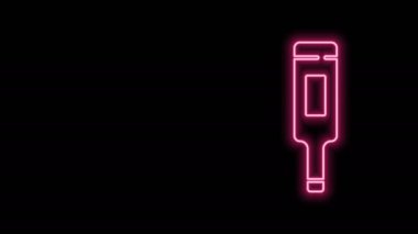 Tıbbi inceleme ikonu için parıldayan neon hattı medikal termometre siyah arka planda izole edildi. 4K Video hareketli grafik canlandırması
