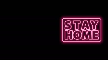 Parlayan neon hattı. Siyah arkaplanda izole bir şekilde evde kal. Corona virüsü 2019-nCoV. 4K Video hareketli grafik canlandırması