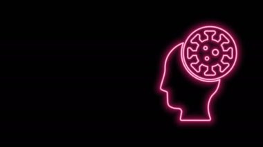 Parlayan neon hattı insan ve virüs ikonu siyah arkaplanda izole edildi. Corona virüsü 2019-nCoV. Bakteri ve mikroplar, hücre kanseri, mikrop, mantar. 4K Video hareketli grafik canlandırması