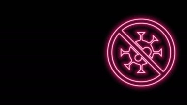 Parlayan neon hattı dur virüsü simgesi siyah arkaplanda izole edildi. Corona virüsü 2019-nCoV. Bakteri ve mikroplar, hücre kanseri, mikrop, mantar. 4K Video hareketli grafik canlandırması