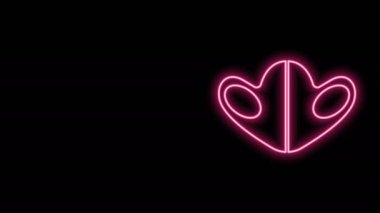 Parlayan neon hattı tıbbi koruyucu maske simgesi siyah arkaplanda izole edildi. 4K Video hareketli grafik canlandırması
