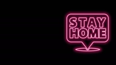 Parlayan neon hattı. Siyah arkaplanda izole bir şekilde evde kal. Corona virüsü 2019-nCoV. 4K Video hareketli grafik canlandırması