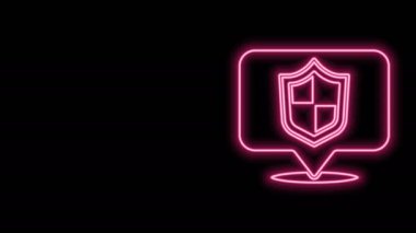 Parlayan neon hattı konum simgesi siyah arkaplanda izole edildi. Sigorta konsepti. Gardiyan. Güvenlik, güvenlik, koruma, gizlilik kavramı. 4K Video hareketli grafik canlandırması