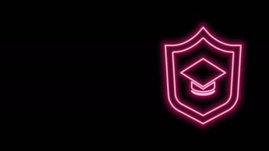 Parlak neon çizgisi derecelendirme başlığı ve siyah arkaplanda izole edilmiş kalkan simgesi. Sigorta konsepti. Güvenlik, güvenlik, koruma, konsept koruma. 4K Video hareketli grafik canlandırması