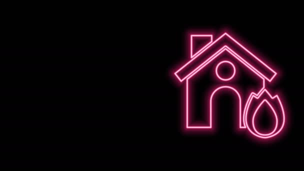 Glowing neon line Fire in burning house icon isolated on black background. Insurance concept. Security, safety, protection, protect concept. 4K Video motion graphic animation — Stock Video