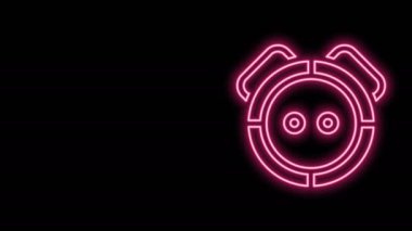 Parlayan neon hattı robot elektrikli süpürge ikonu siyah arkaplanda izole edildi. Otomatik süpürme için ev aletleri, ev temizliği için dijital cihazlar. 4K Video hareketli grafik canlandırması