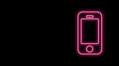 Parlayan neon hattı Smartphone, siyah arkaplanda izole edilmiş cep telefonu simgesi. 4K Video hareketli grafik canlandırması