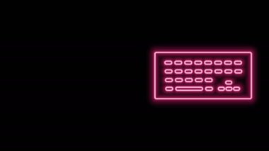 Parlayan neon hattı Bilgisayar klavye simgesi siyah arkaplanda izole edildi. Bilgisayar bileşeni işareti. 4K Video hareketli grafik canlandırması